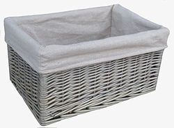 Antique Wash Lined Open Wicker Storage Basket Large