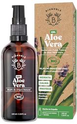 Bionoble Gel de Aloe Vera Orgánico 100ml - Hecho con Pulpa Fresca de Aloe 100% Puro y Lavanda - Sin Xantano - Rostro, Contorno de Ojos, Cuerpo, Cabello - Botella de vidrio + Bomba