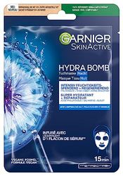 Garnier Cloth Mask Night, Face Mask for Tired and Sensitive Skin, Regenerating and Moisturising, with Hyaluronic Acid, Deep Food Water and Cornflower Extract, Hydra Bomb, 28 g