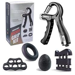 Newaner Handtrainer, vingertrainer, onderarmtrainer, 5-delige set, telbare gripkrachttrainer met instelbare greepdikte, handtrainingsapparaat, vingertrainer, handtrainer, bal
