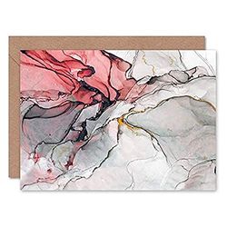 Wee Blue Coo Abstract Swirl Paint Grey And Pink Greeting Card With Envelope Inside Premium Quality