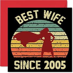 Tarjeta de 20 aniversario para esposa de parte del marido, la mejor esposa desde 2005, regalos "I Love You", tarjetas de feliz aniversario de boda para pareja, tarjetas de felicitación de 145 mm para