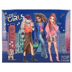 Depesche 12704 TOPModel City Girls-Scatola di cancelleria con matite, Gomma, graffette, Blocco Note e Specchio, Grande Circa 20 x 15,5 x 3,2 cm