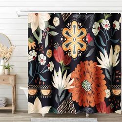 BSHAPPLUS Rideau de Douche à Motif Floral bohème 180 x 180 cm (L x l) Moderne du Milieu du siècle pour Salle de Bain avec Crochets