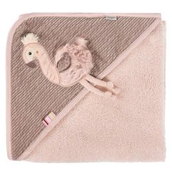 Fehn Asciugamano con cappuccio con fenicottero, poncho da bagno con cappuccio in spugna e simpatico motivo a fenicottero, assorbente e morbido, per neonati e bambini da 0 mesi