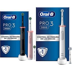 Oral-B Pro 3 3900N Cepillos de Dientes Eléctricos (Pack de 2) - Negro y Rosa. Mango Recargable y Sensor de Presión, 3000 - Gris