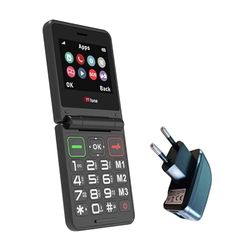 TTfone Telefono cellulare pieghevole TT660 per anziani con pulsanti grandi, assistenza emergenza e lunga durata batteria, 3G e 4G LTE, nero (con caricatore di rete)
