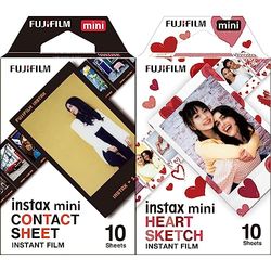 instax mini film 10 shot pack, bordo CUORI & Instax Mini Contact Sheet Edge Film, confezione da 10 foto (Minifilm)
