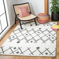 SAFAVIEH Tapis Shag Pour Salon, Salle à manger, Chambre à coucher - Berber Shag Collection, Tapis à poil court, Crème et Marine, 91 X 152 cm