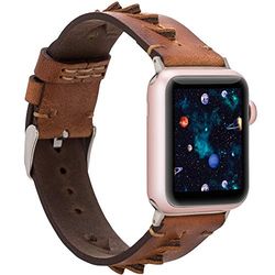Burkley Läderarmband för Apple Watch i 38/40 mm och 42/44 mm vintage klockarmband utbytbart armband kompatibelt med alla Apple Watch – handgjorda (42/44 mm, brun – BA12)