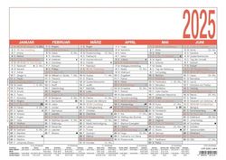 Zettler - Name Day Calendar 2025 White/Red, 29.7 x 21 cm, Poster Calendar with Year Overview, 6 Months on 1 Page, Name Days, Working Days, Daily and Week Counting and German Calendar