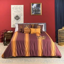 BELUM | Påslakan Harry Potter, påslakan med knappar 100% bomull, randig, modell Gryffindor, för 80 cm säng (140 x 200 cm)