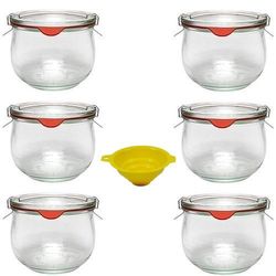 mikken Viva Haushaltswaren G4030500 Lote de 6 frascos para conservas redondos (500 ml, funil amarelo com suporte)