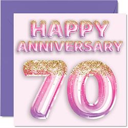 Biglietto di auguri di anniversario moglie fidanzata marito fidanzato con palloncino glitterato rosa e viola biglietto di auguri 70° anniversario della famiglia 145mm