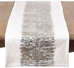 SARO LIFESTYLE Silver Metallic Banded Design Table Runner-16 x72 Oblong, 100% Woven Cotton, 16" x 72"