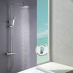 Kibath 482521 - Colonna doccia quadrata, termostatica, extra lunga, cromata brillante