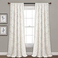 Lush Decor, Lot de 2 Rideaux de fenêtre texturés à Volants en Diamant pour Salon, Salle à Manger, Chambre à Coucher (Paire), 213,4 x 137,2 cm, Blanc