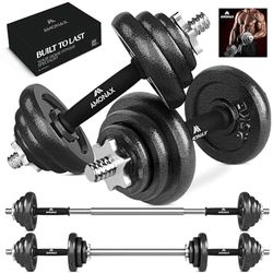 Amonax 20 kg justerbara hantlar, hantelset, hantlar, vikter dumbbells, skivstångsstång, gjutjärn vikt 10 kg, set om 2, män kvinnor, hantlar, styrketräningsutrustning för hemmet, gym, fitness