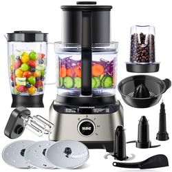 YASHE 1300W Food Processor, 11-in-1 Multifunctional Kitchen Machine with 2.5L Bowl & 1.5L Blender, Mixer, Grinder, Juicer, Dough Kneader, Chopper, Slicer & Shredder for Family Use