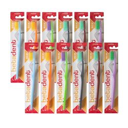 Betadent Kit de 12 brosses à dents durs avec pointes arrondies pour enlever efficacement la plaque bactérienne. 12 pièces, couleurs assorties