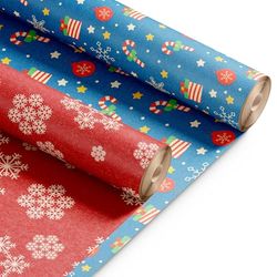 Kraft & Co 2 Pack Christmas Wrapping Paper Roll - Festive Designed Recyclable Kraft Paper, Perfect for Holiday Gifts, Arts & Crafts-Wrapping for a Merry Christmas (44.5cm x 25m) (Candy Cane)