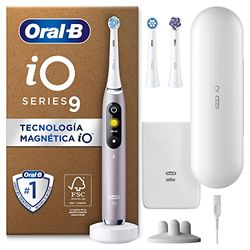 Oral-B iO 9 Cepillo de Dientes Eléctrico con Mango Recargable, 3 Cabezales y Estuche de Viaje con Cargador, Diseñado por Braun, Regalos Originales para Mujer y Hombre - Rosa