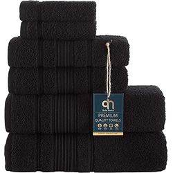 Qute Home Lot de 6 Serviettes de Bain 100% Coton Turc, Douces et absorbantes, pour Salle de Bain, 2 Serviettes de Bain, 2 essuie-Mains et 2 débarbouillettes, Noir