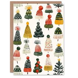 Artery8 Knit Winter Hats and Trees Bright For Child Kids Xmas Festive Christmas Card