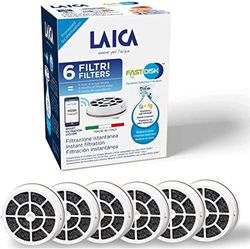 Cartuchos de filtro de agua LAICA FAST DISK, pack de 6 meses (6 filtros de 30 días)- filtro instantáneo de carbón activado para usar con las gamas de botellas de agua con filtro Flow'n Go, GlaSSmart
