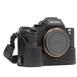 MegaGear Sony Alpha A7S II, A7R II, A7 II Ever Ready Custodia metà copertura in Vera pelle per Fotocamera con Tracolla - Nero - MG1129