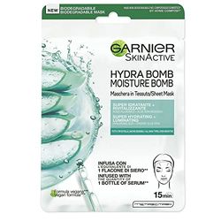 Garnier Skin Active Hydra Bomb Cloth Mask, Super Moisturising and Revitalising Formula for All Leather Types with Hyaluronic Acid and Organic Aloe Vera, 28g