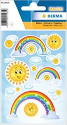 HERMA 15535 - Adesivi glitterati per bambini, arcobaleno/arcobaleno (15 adesivi, pellicola glitterata), autoadesivi, permanenti, per ragazze e ragazzi, colorati