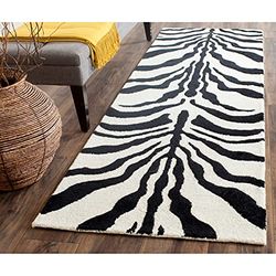 Safavieh Zebra Tappeto Runner da Interno, Trapuntato a Mano, Collezione Cambrige, CAM709, in Bianco Avorio / Nero, 76 X 244 cm per Salotto, Camera da letto o Qualsiasi Spazio Interno