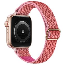 Lysun Pulsera elástica de nailon SOLO Loop compatible con Apple Watch Band 42mm 44mm 45mm para hombres y mujeres Banda elástica ajustable para iWatch Series SE/7/6/5/4/3/2/1, Coral oscuro, 42/44/45 mm
