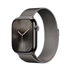 Apple Watch Series 10 GPS + Cellular 46 mm Smart klocka med boett i titan och Milanesisk loop i skiffer - S/M. Träningsmätare, appen EKG, Retina-skärm som alltid är på, koldioxidneutral
