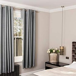 Curtains Faux Silk, Thermal Insulated, 3 Pass 100% Blackout Eyelet Curtains (Silver Blue, 66 x 72 inch 168 x 183 cm)