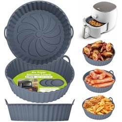 Alyvisun Teglie per Friggitrice ad Aria, 3 Pezzi Teglia Silicone per Air Fryer Contenitori Cestello Riutilizzabile Rotondo Tappetino Stampi Per Airfryer, Microonde, Forno (Grigio)