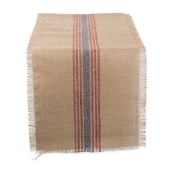 DII French Blue / Barn Red Middle Stripe Burlap Table Runner