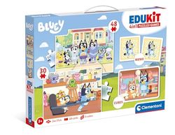 Clementoni - 18320 - Edukit 4 en 1 - Bluey - Juego de Mesa (Memo, Puzzle 30 y 48 Piezas, 6 Cubos), Educativo 3 años, Juego de Memoria y lógica, Cartas para acoplar, Rompecabezas para niños, Fabricado