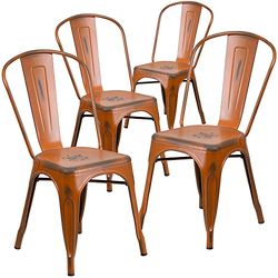 Flash Furniture Cadeira empilhável Blake de qualidade comercial, embalagem de 4 unidades, de metal laranja envelhecido, para interiores e exteriores