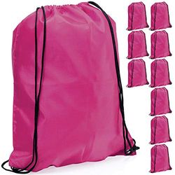 eBuyGB Pack of 10 Plain Polyester Drawstring Backpack, Gym Rucksack, School Sport Bag, PE Kit, Book Bag - Ideal for Printing, Cameo, Heat Transfer Vinyl (Fuschia),34 x 42 cm