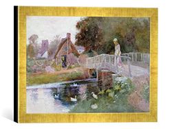 Ingelijste foto van Thomas Mackay "The Footbridge", kunstdruk in hoogwaardige handgemaakte fotolijst, 40x30 cm, goud raya