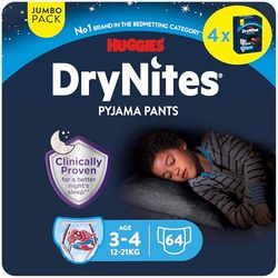 HUGGIES DryNites - sous-vêtements de nuit ultra-absorbants - 3/5ans Garçons (16-23 kg) - 4 paquets de 16 culottes - la solution idéale pour les enfants qui font pipi au lit