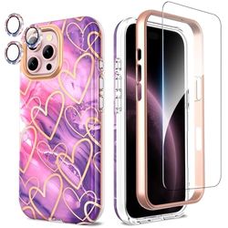 SHEDEER 4-in-1 iPhone 16 Pro Max Hoesje met camerabeschermer en gehard glas, 360° schokbestendige TPU-bumper, vervagingsbestendige, glanzende beschermhoes voor iPhone 16 Pro Max 6,9 inch (paars)