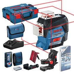 Bosch Professional Niveau Laser Lignes GLL 3-80 C (avec fonction d'application, support, cellule de réception, portée : jusqu'à 30 m, 1 batterie, 12 V, dans une L-BOXX), Bleu