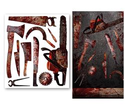 FIESTAS GUIRCA Decoratie, tafelstickers, bloedige wapens (70 x 80 cm), decoratie voor muur, deur en raam voor Halloween en horrorfeesten, ideaal voor feesten en evenementen, meerkleurig