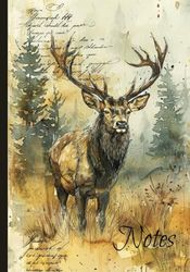 Notes: A Blank Canvas for Your Writing | Vintage Stag Theme | Wide-Ruled 7"x10"