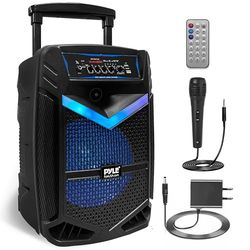 Pyle Bluetooth Luidspreker, Draagbare speaker met Wielen, 1200 W, Knipperende Lichten, Draadloos, Oplaadbare Partybox, Inclusief afstandsbediening, Voedingsadapter en Bekabelde Microfoon