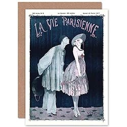 Artery8 La Vie Parisienne Kissing Pierrot Clown Magazine Cover Sealed Greeting Card Plus Envelope Blank inside Pitre Couverture du magazine Couverture