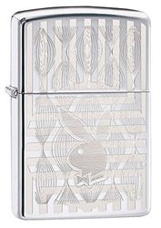 Zippo Laser Engraved Playboy High Polish Chrome Pocket Lighter, High Polish Chrome Bunny Head Logo